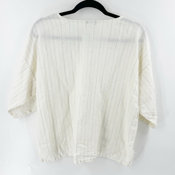 ✅ MATCH POINT LAGENLOOK LINEN CREAM/TAN STRIPED 3/4 SLEEVE TOP SIZE MEDIUM - Picture 5 of 5